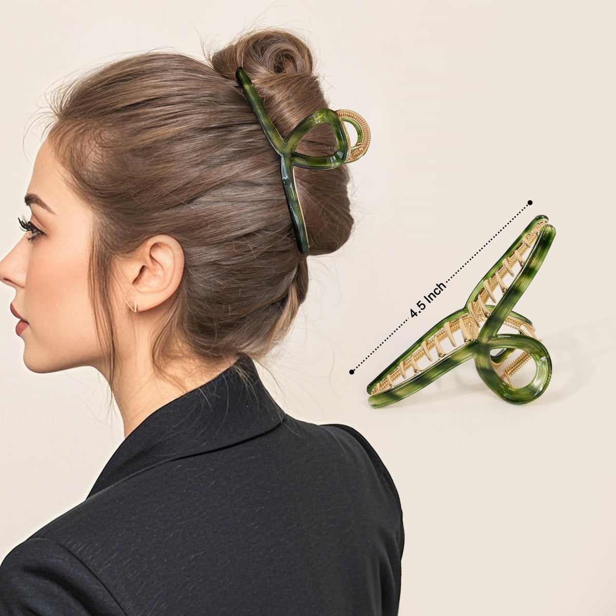 FAELBATY Big Hair Claw Clip on a model's hair demonstrating strong hold