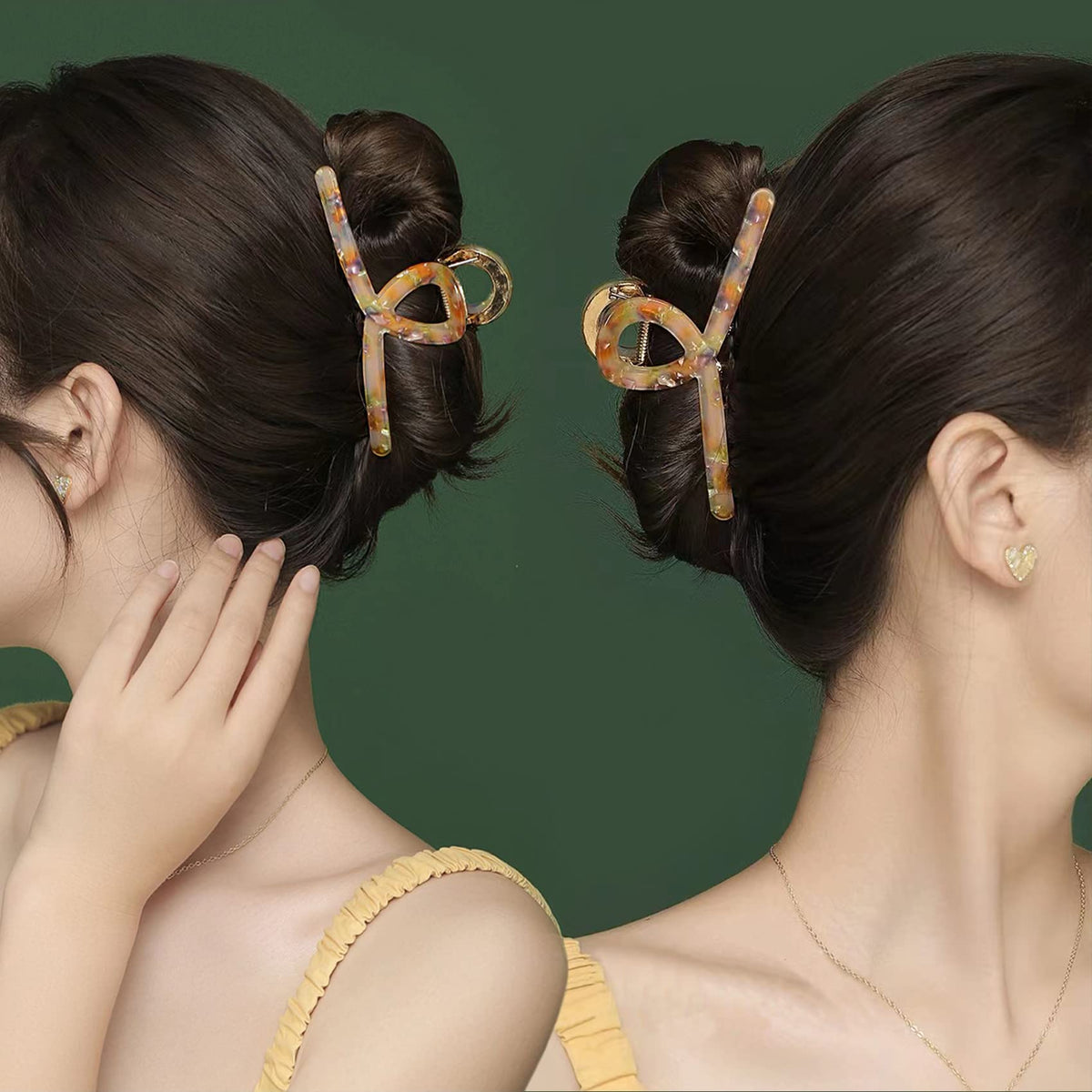 FAELBATY hair claw clips in use with styled hair