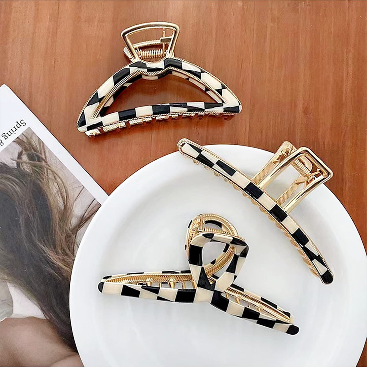 FAELBATY hair clips set showcasing different checker colours