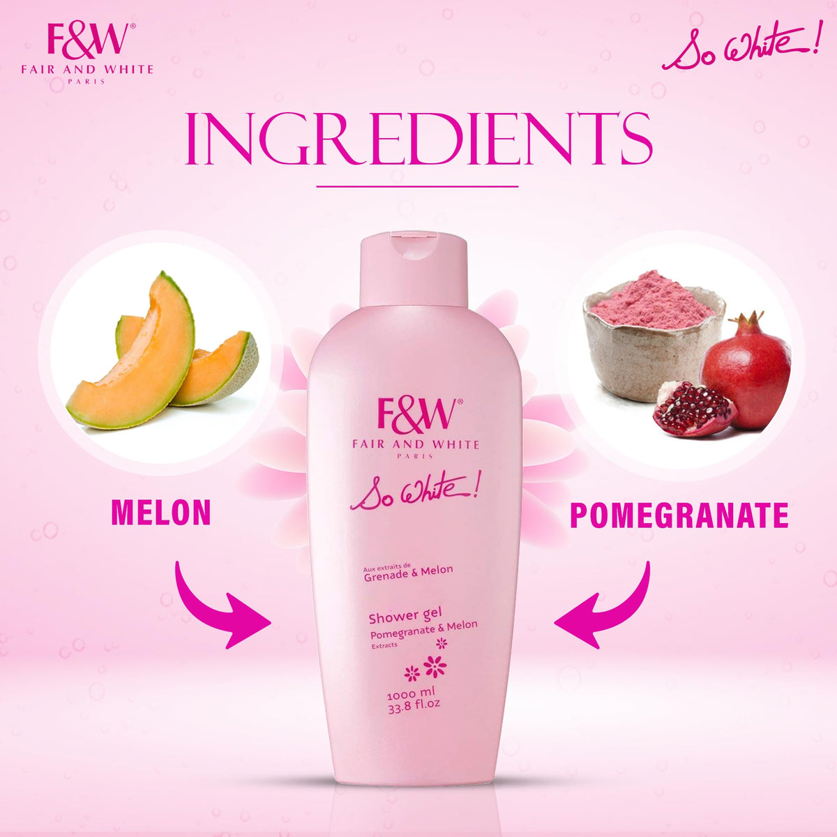FAIR & WHITE So White Brightening Body Wash 1000ml side view