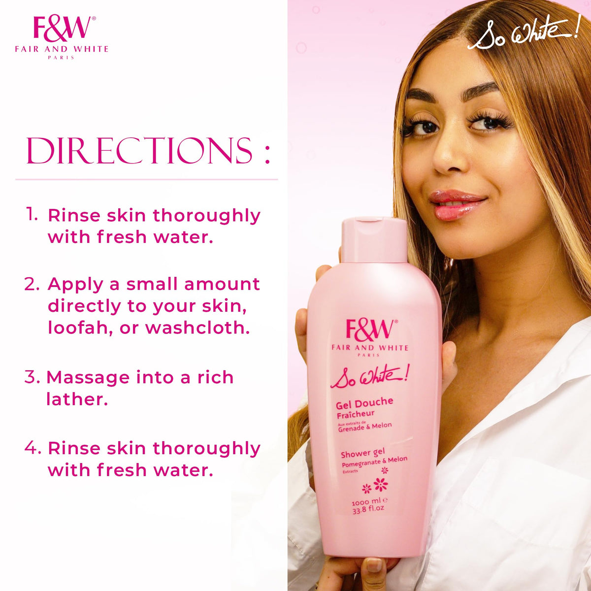 FAIR & WHITE So White Brightening Body Wash 1000ml with lather