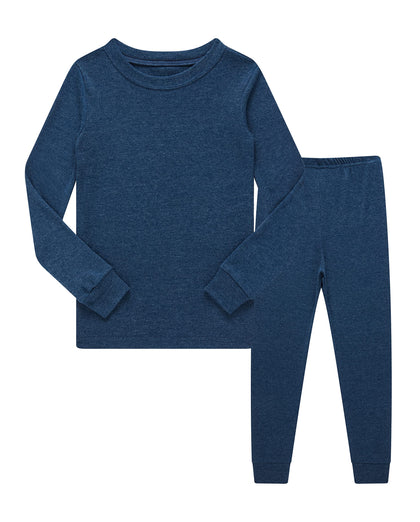 Family Feeling Big Boys Long Sleeve Pajamas Set front view, solid blue