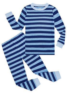 Family Feeling kids long sleeve striped pajamas set front view, cotton fabric