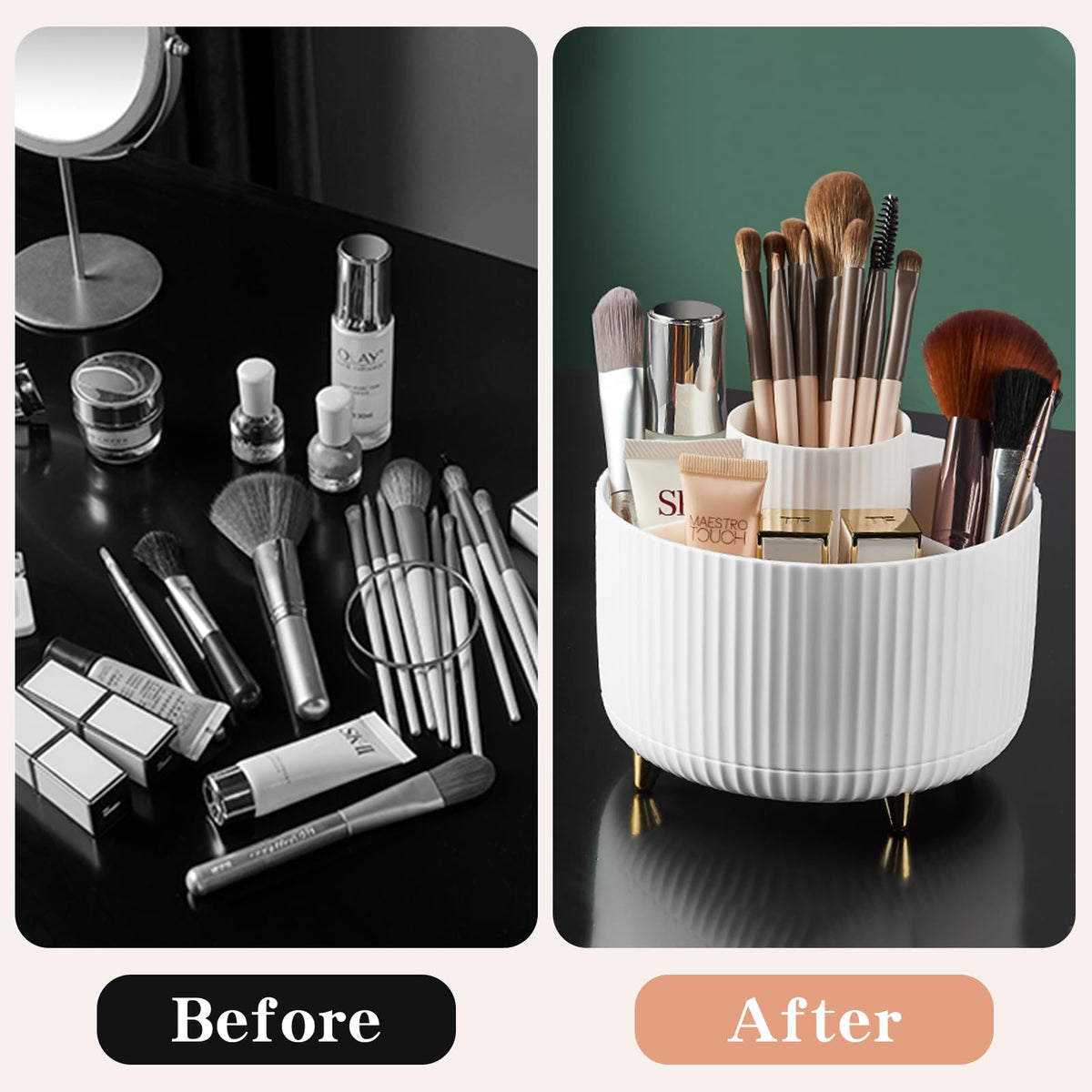 fanado 360° Rotate Makeup Brush Holder Organizer compact size comparison