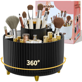 fanado 360° Rotate Makeup Brush Holder Organizer front view in black