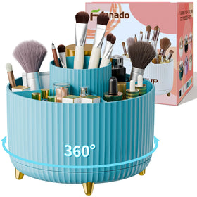 fanado 360° Rotate Makeup Brush Holder Organizer front view in blue