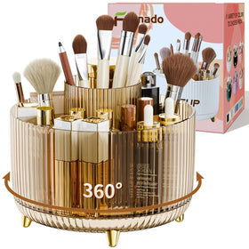 fanado 360° Rotate Makeup Brush Holder Organizer front view in clear amber