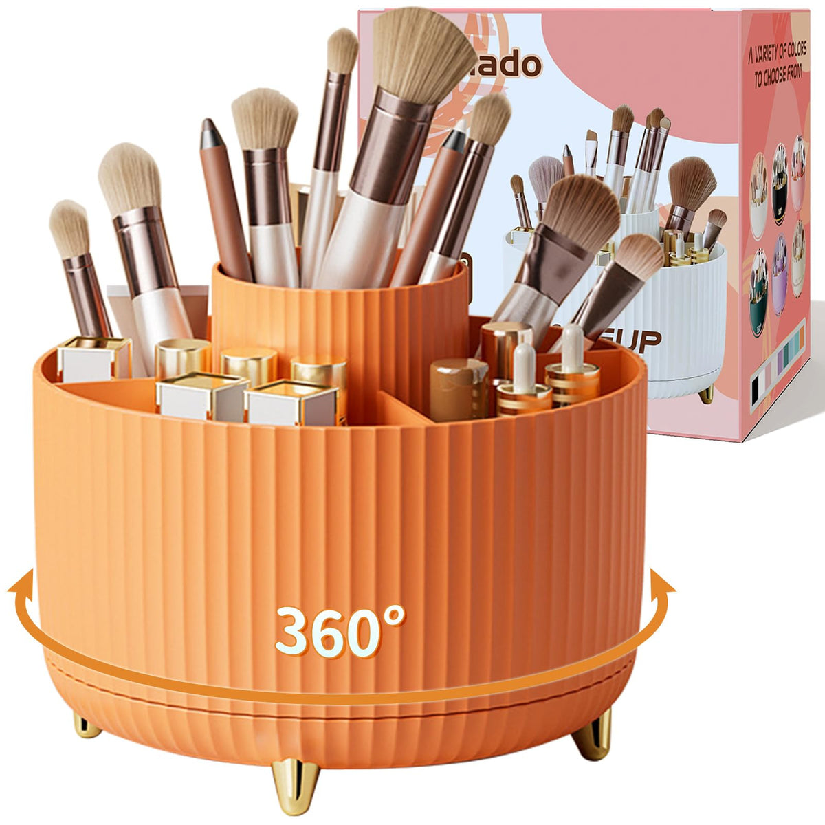 fanado 360° Rotate Makeup Brush Holder Organizer front view in orange