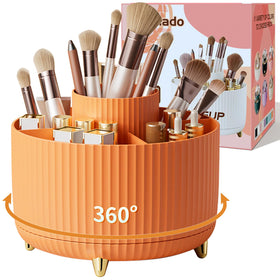 fanado 360° Rotate Makeup Brush Holder Organizer front view in orange