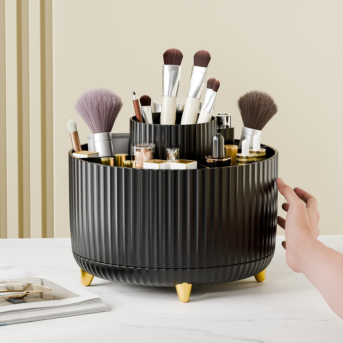 fanado 360° Rotate Makeup Brush Holder Organizer in gift box packaging