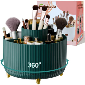 fanado 360° Rotate Makeup Brush Holder Organizer in green front view