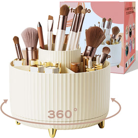 fanado 360° Rotate Makeup Brush Holder Organizer in ivory front view
