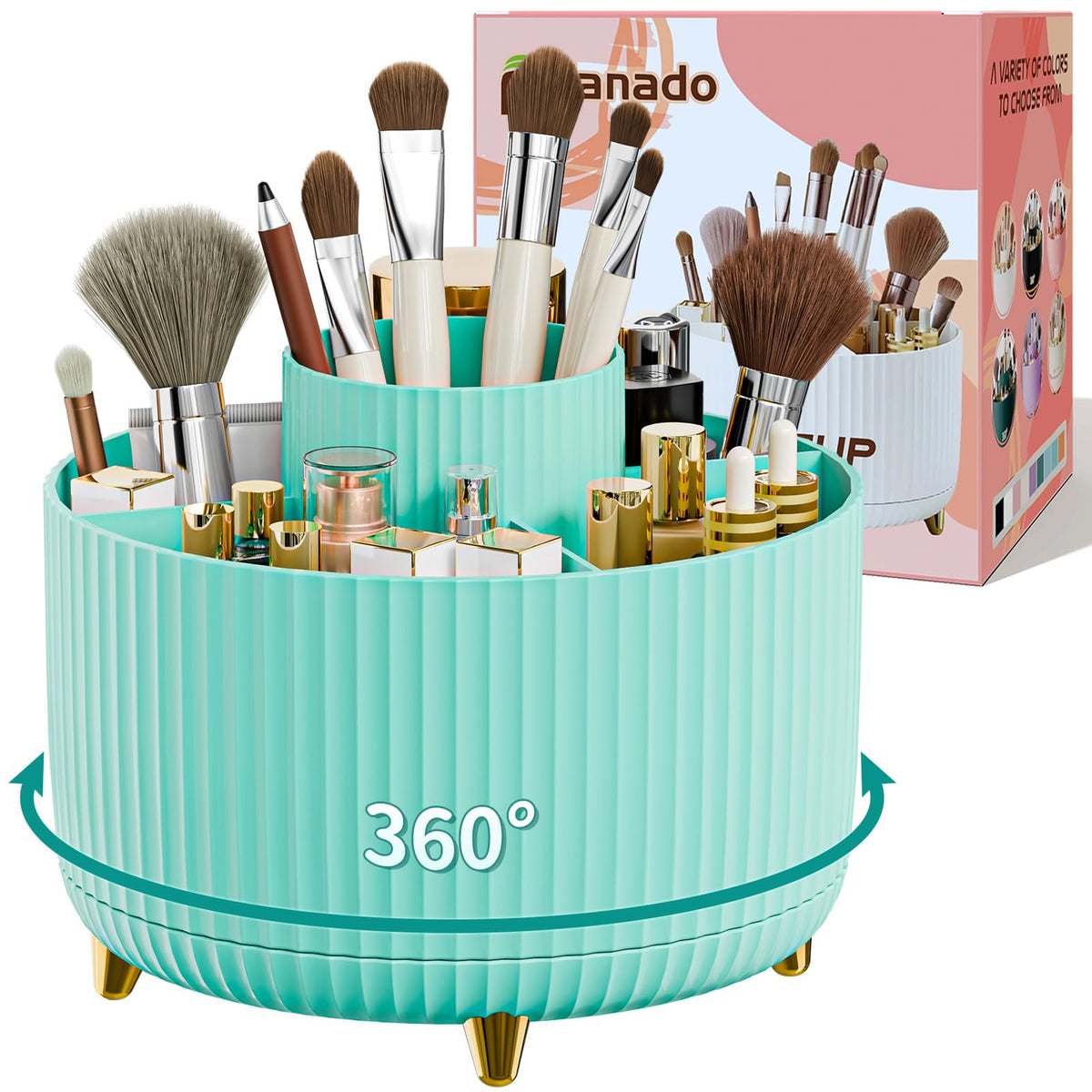 fanado 360° Rotate Makeup Brush Holder Organizer in mint green front view