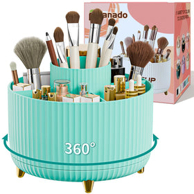 fanado 360° Rotate Makeup Brush Holder Organizer in mint green front view