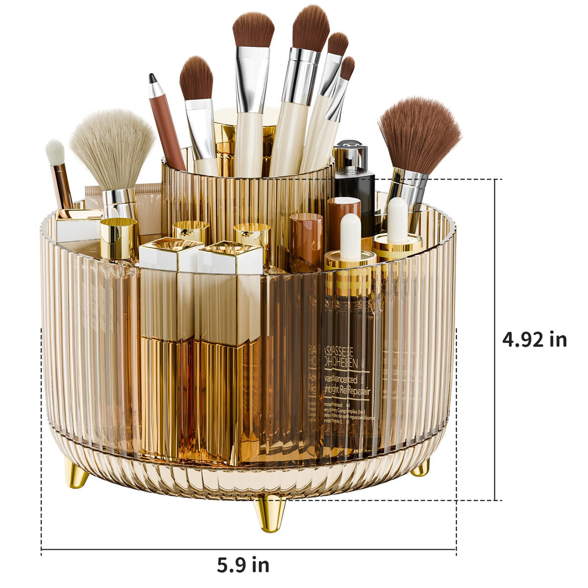 fanado 360° Rotate Makeup Brush Holder Organizer in use on a vanity