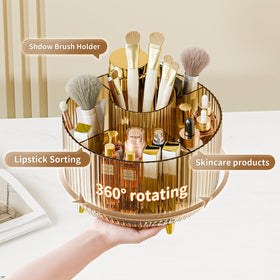 fanado 360° Rotate Makeup Brush Holder Organizer showing compartments