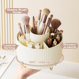 fanado 360° Rotate Makeup Brush Holder Organizer showing compartments