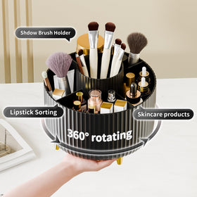 fanado 360° Rotate Makeup Brush Holder Organizer showing compartments