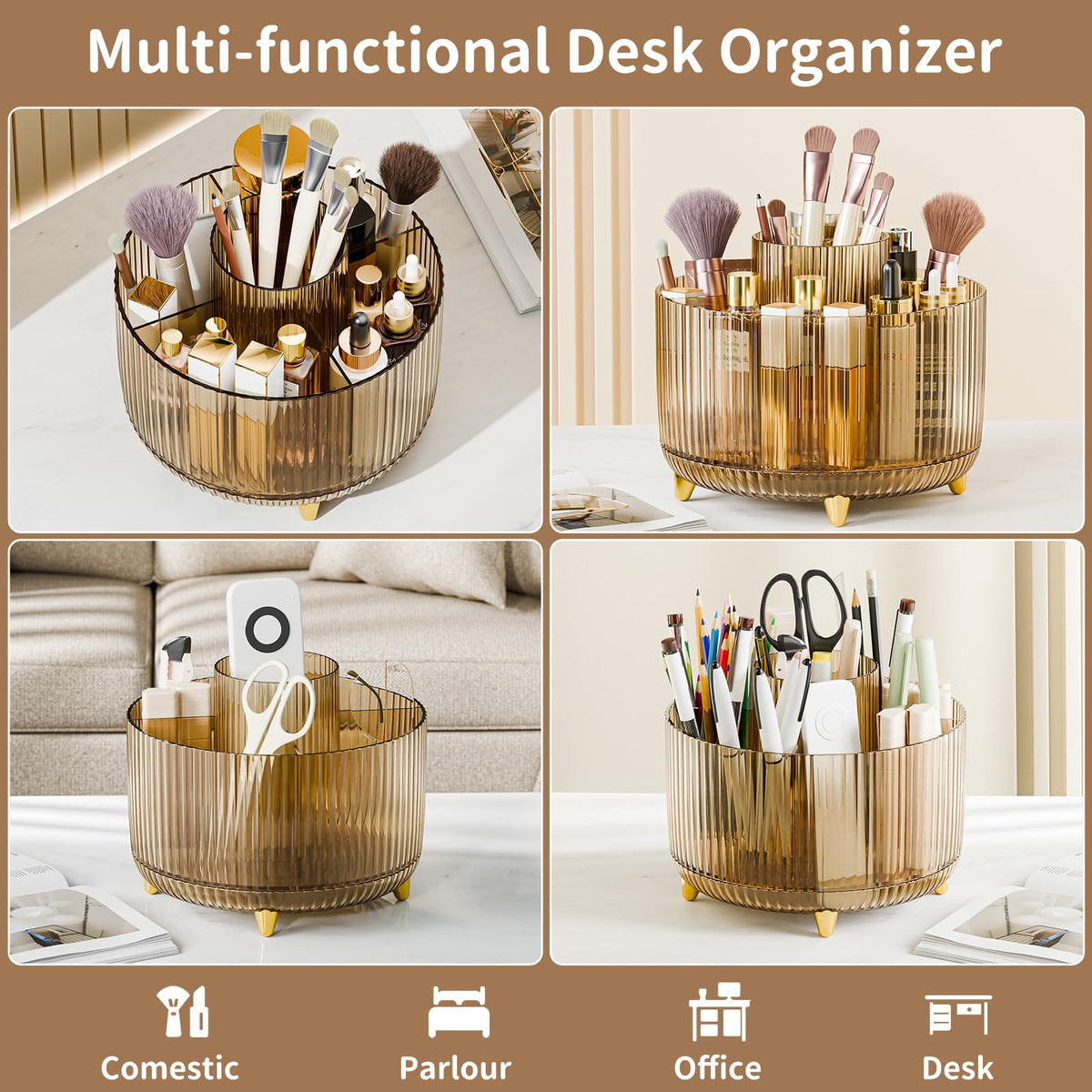 fanado 360° Rotate Makeup Brush Holder Organizer with gold feet