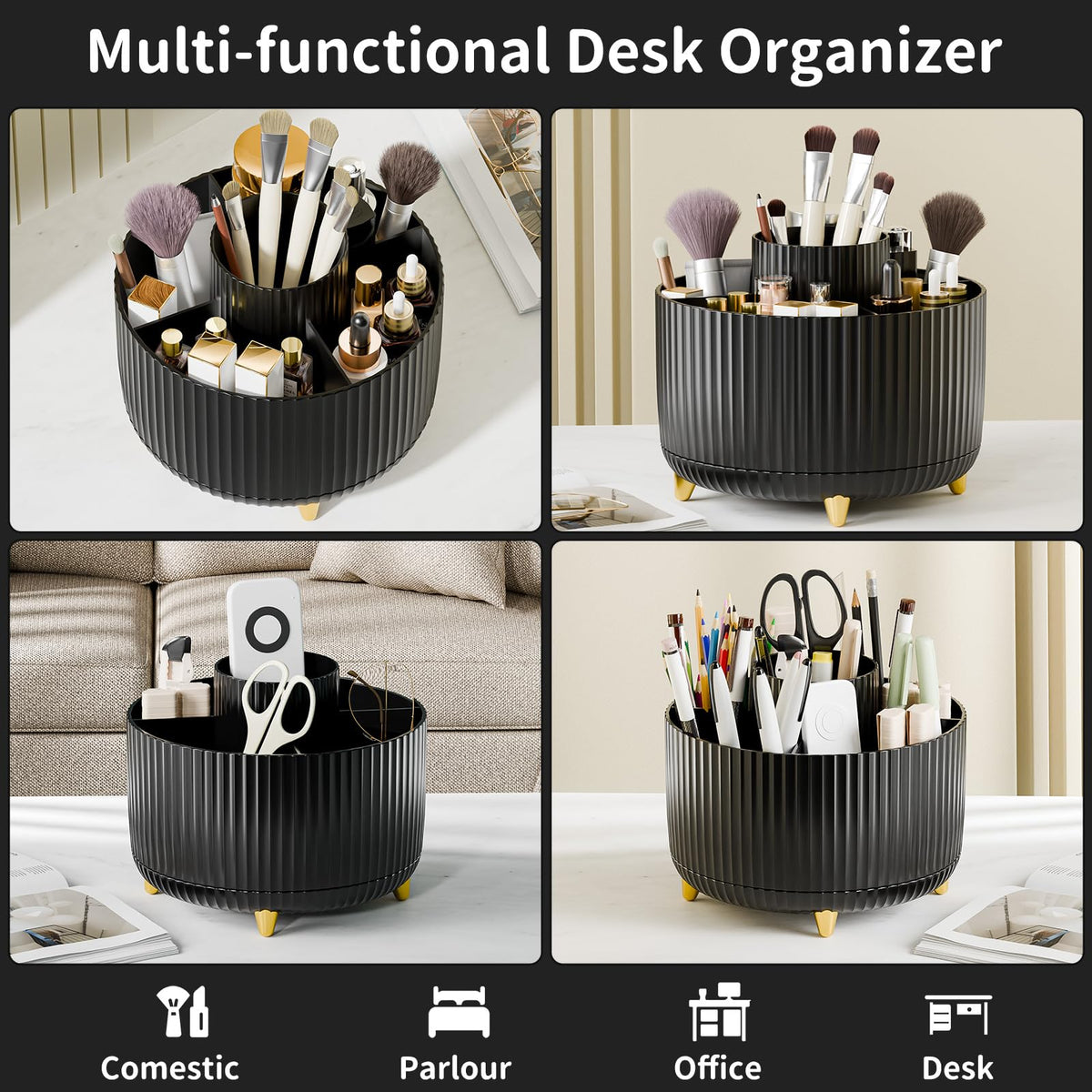 fanado 360° Rotate Makeup Brush Holder Organizer with gold-plated feet