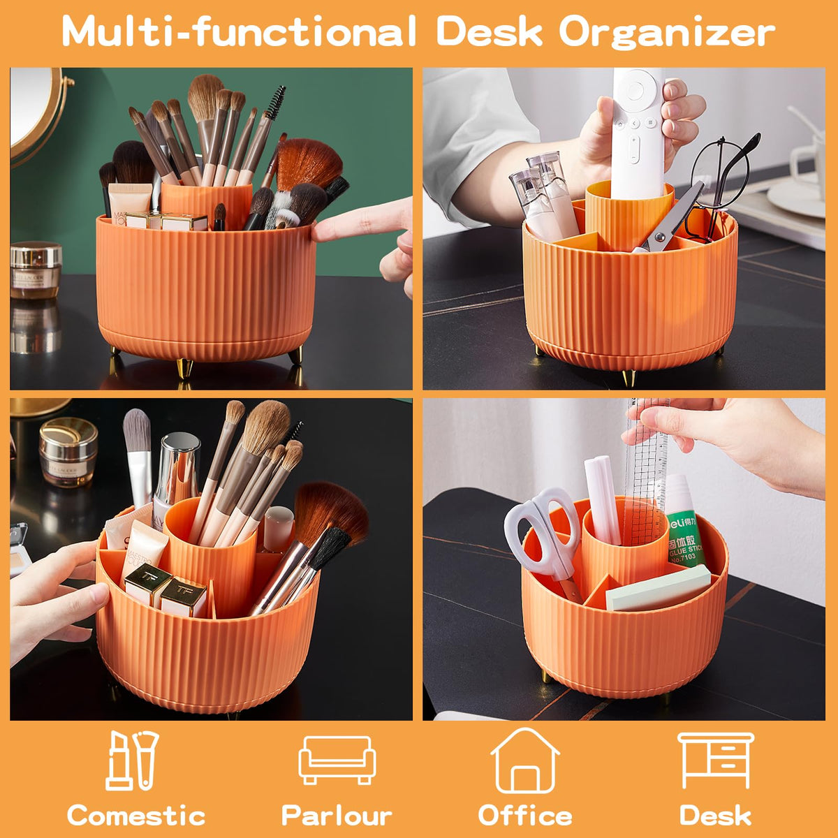 fanado 360° Rotate Makeup Brush Holder Organizer with gold-plated feet