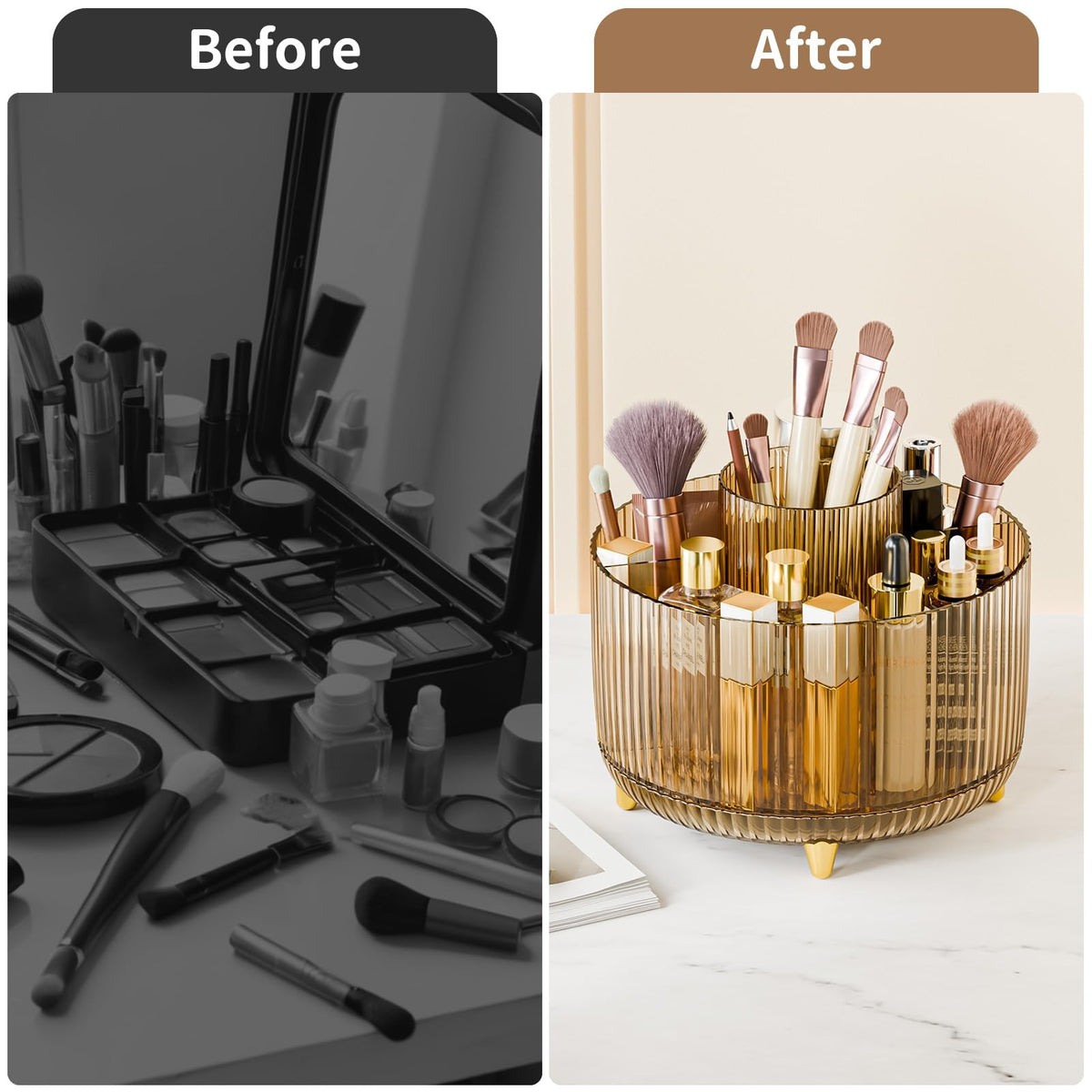 fanado 360° Rotate Makeup Brush Holder Organizer with skincare products