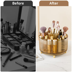 fanado 360° Rotate Makeup Brush Holder Organizer with skincare products