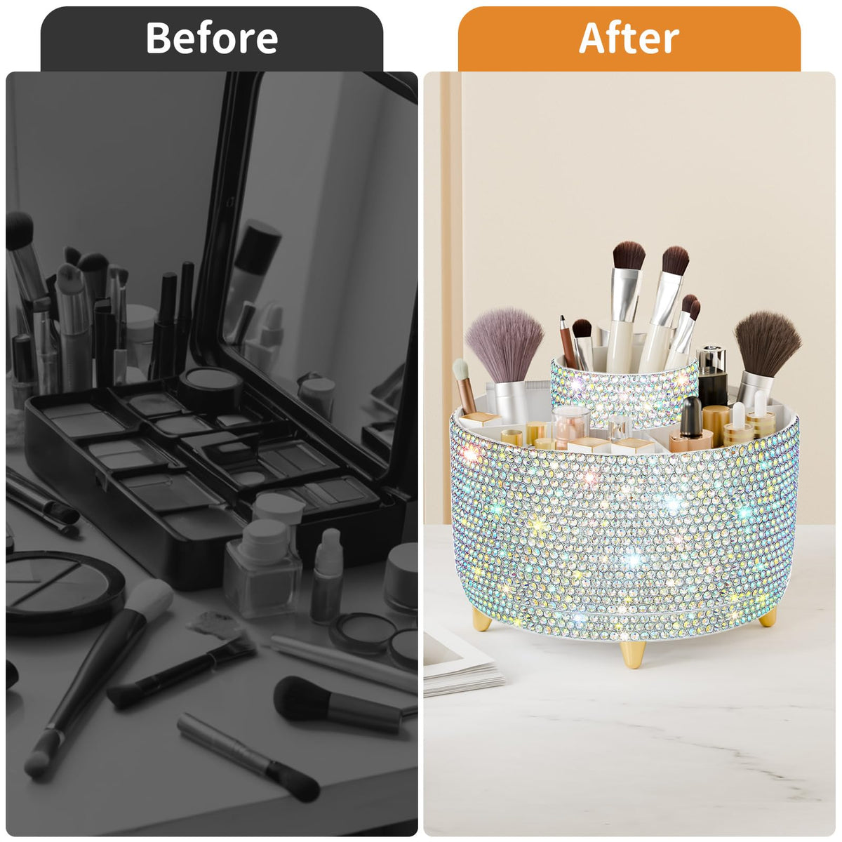 fanado Bling 360° Rotate Makeup Brush Holder Organizer in gift box