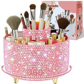 fanado Bling 360° Rotate Makeup Brush Holder Organizer in pink