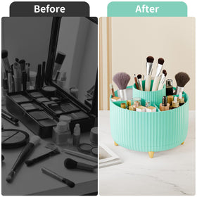 fanado makeup brush holder in use with various cosmetics