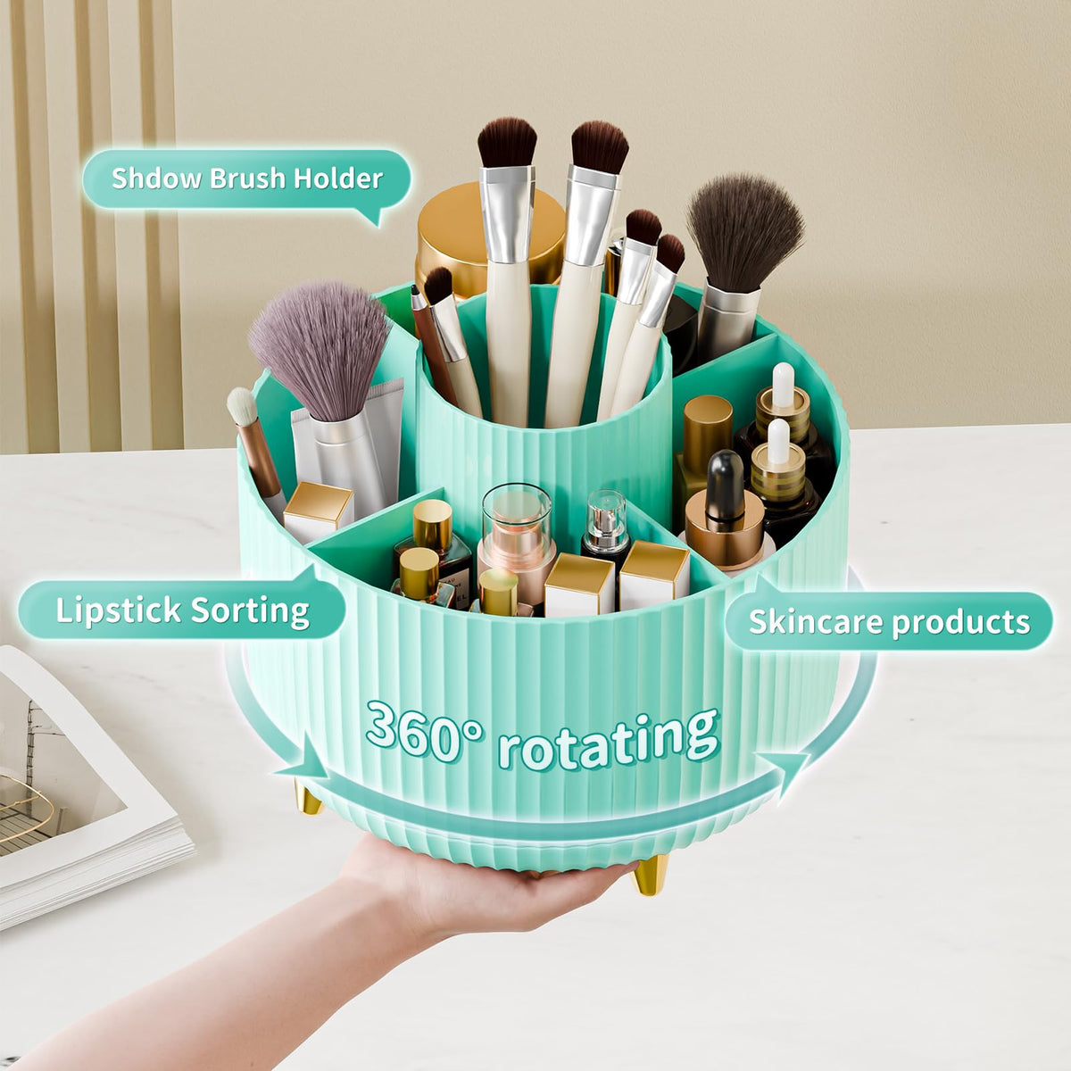 fanado makeup brush holder showing 360° rotation feature