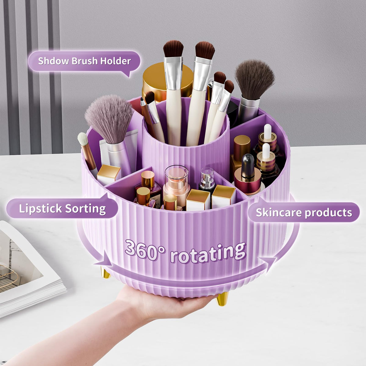 fanado makeup brush holder showing 360° rotation feature