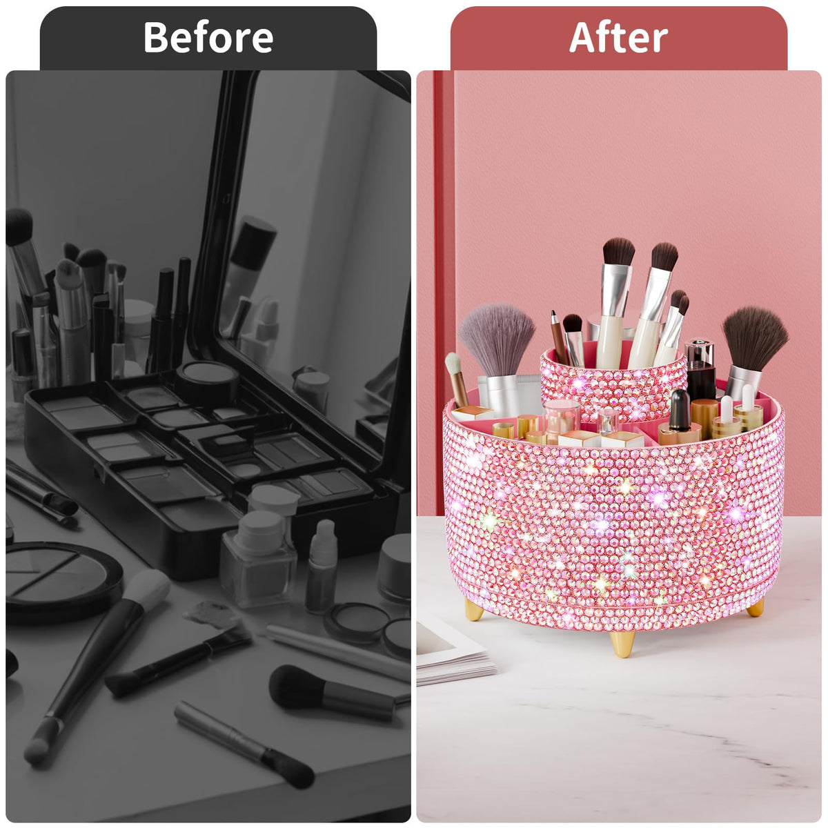 fanado makeup brush holder with various cosmetics inside