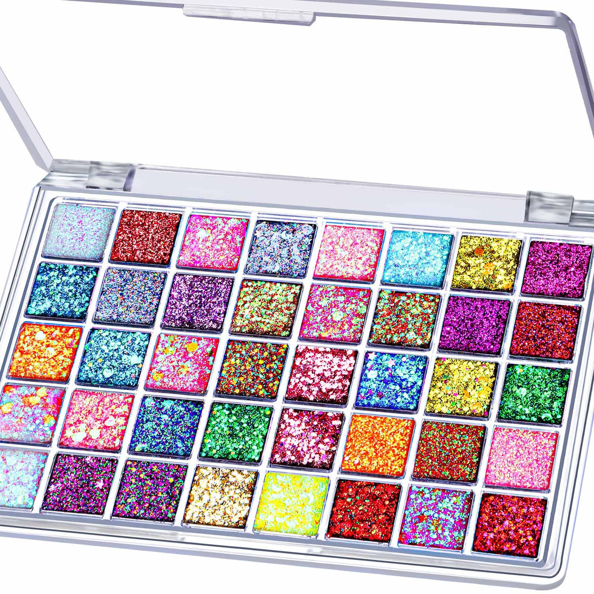 Fandamei 40-Color Face Glitter Palette front view with vibrant shades