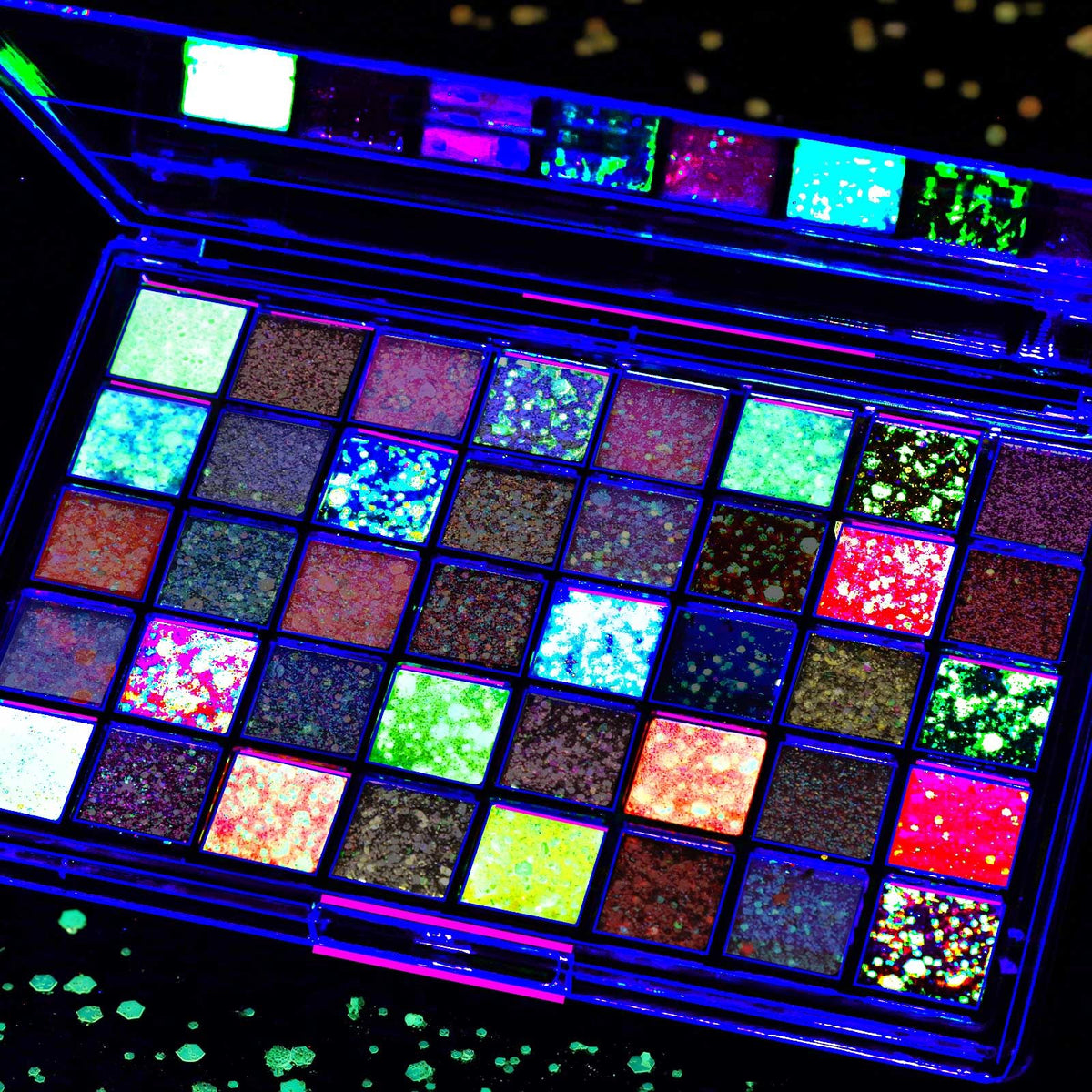 Fandamei 40 Colours Face Glitter Palette front view with vibrant colours
