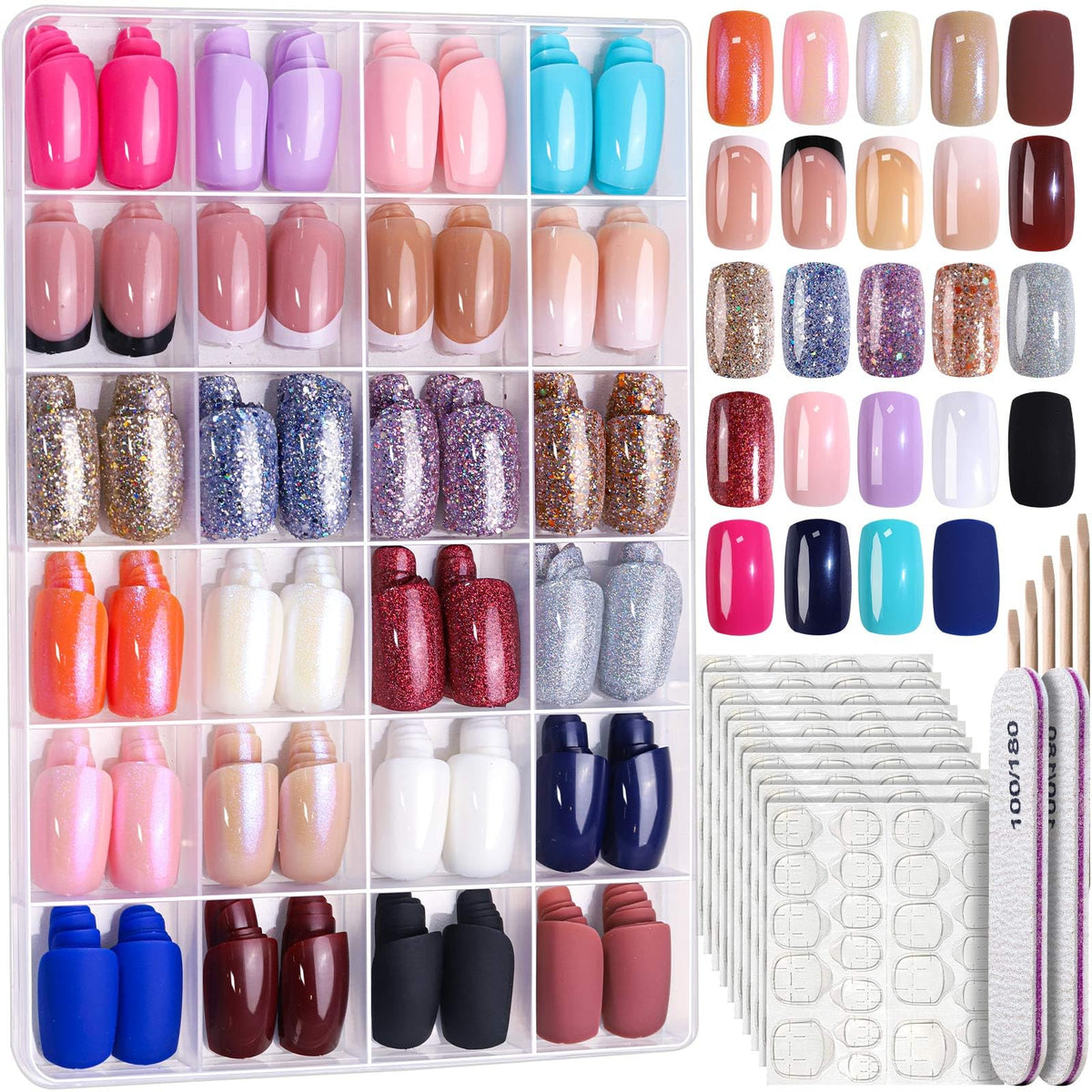 Fandamei 576 PCS Press On Nails Set in a portable plastic box