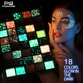 Fandamei glitter gel application on skin showing glow in the dark effect