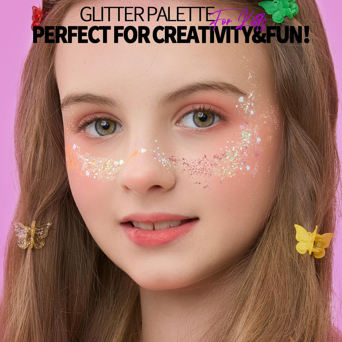Fandamei glitter palette with all 40 colours displayed