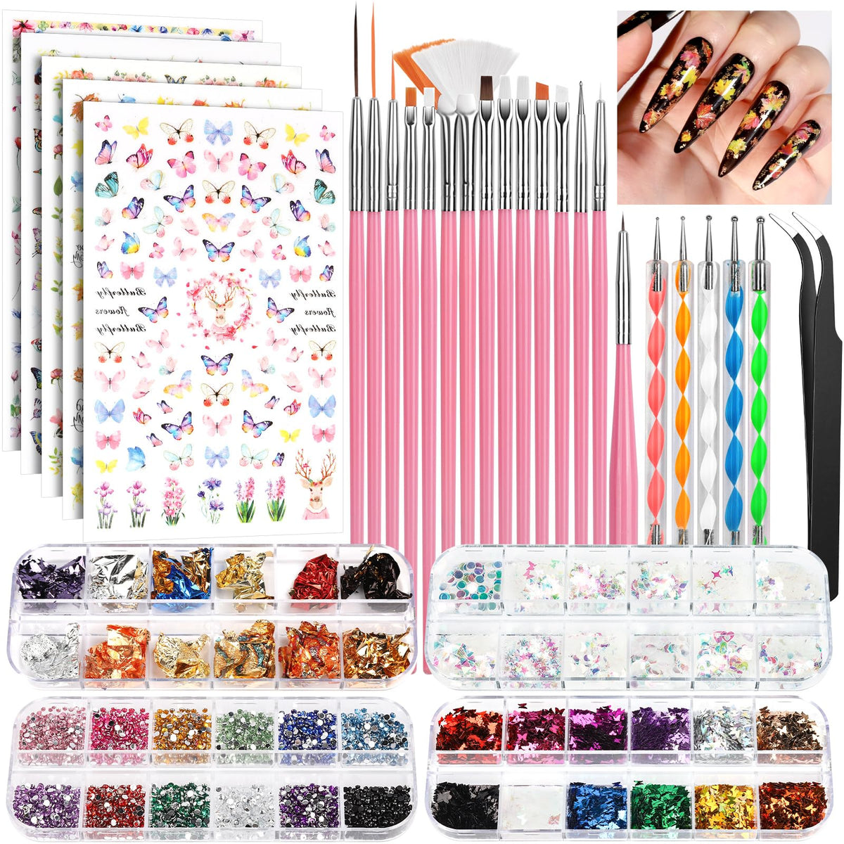 Fandamei Nail Art Brushes Set including brushes and tools