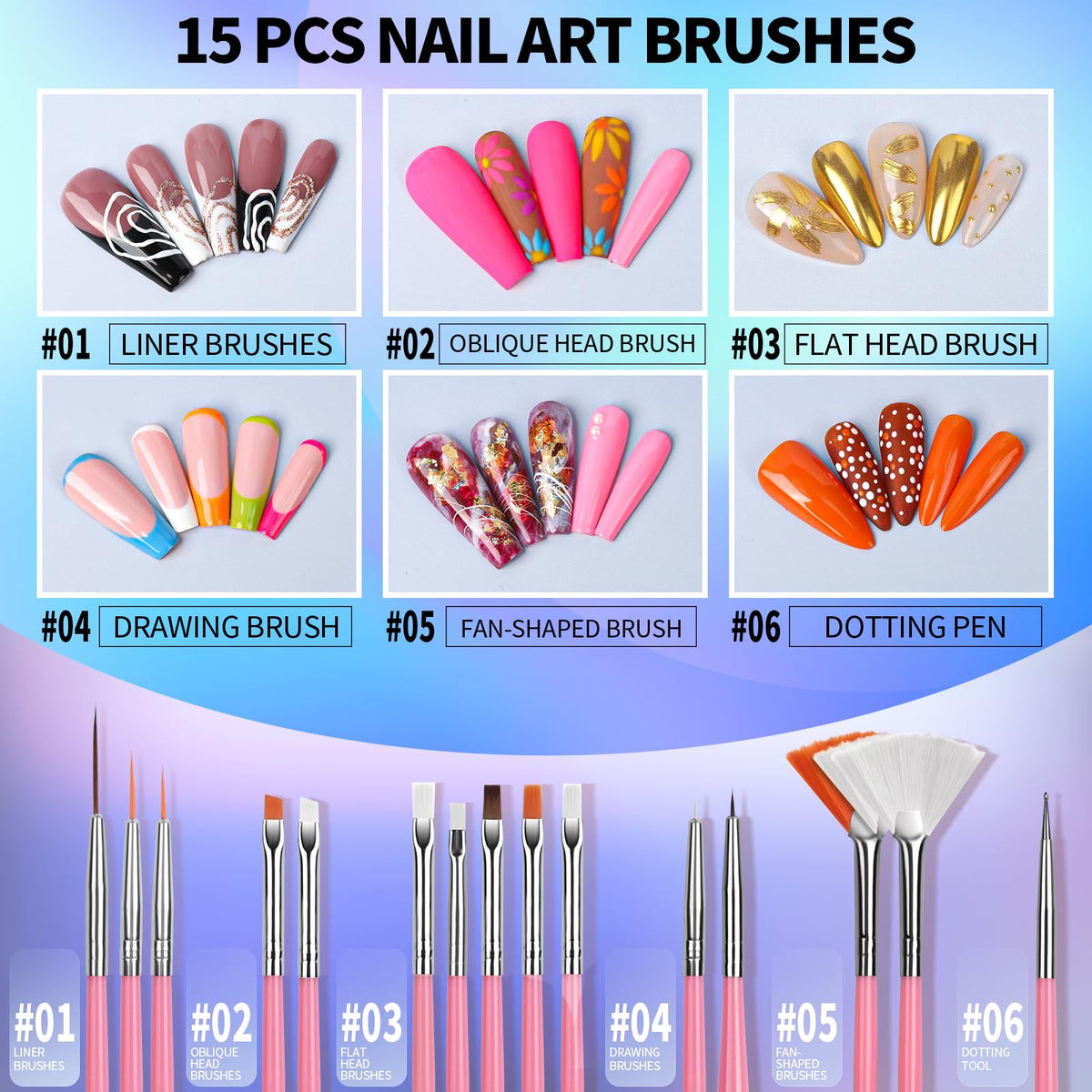 Fandamei nail brushes of various sizes