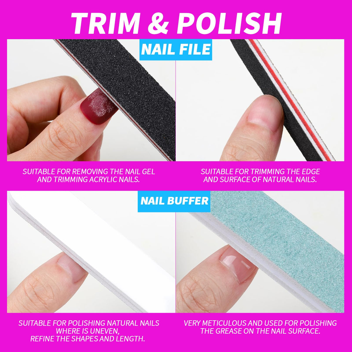 Fandamei nail file and buffer block with dual grit