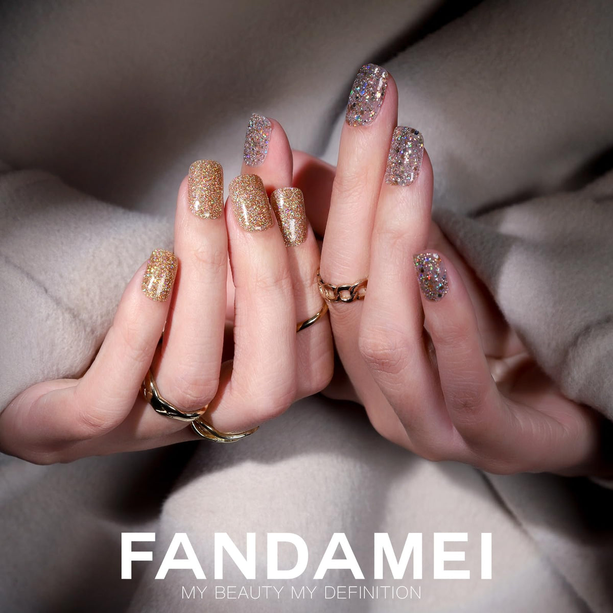 Fandamei Press on Nails glitter styles close-up