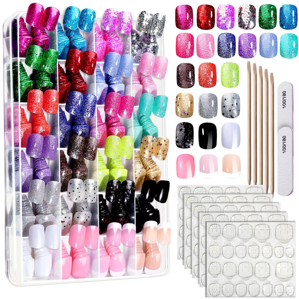 Fandamei Press on Nails Kit 576PCS assorted colours front view