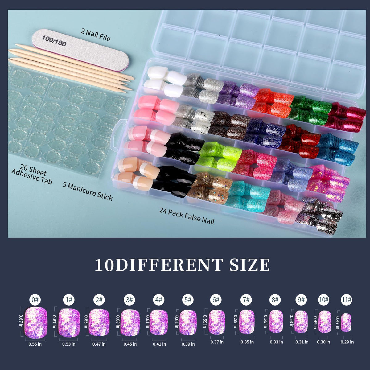Fandamei Press on Nails Kit showcasing glossy solid colours