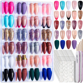 Fandamei Press on Nails Short Almond Set front view with assorted colours