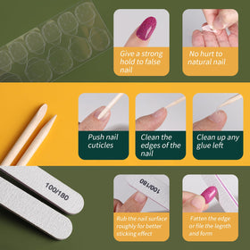 Fandamei Press on Nails Short Oval Set displayed on a hand