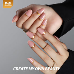 Fandamei Press on Nails Short Oval Set with glitter and French tips