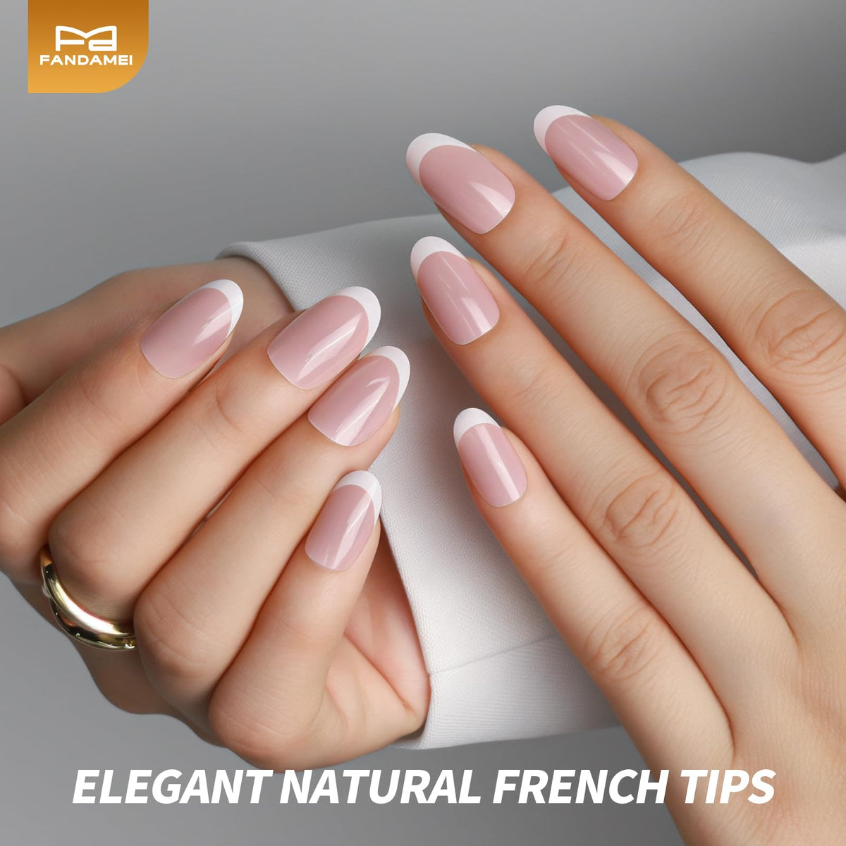 Fandamei Press on Nails Short Oval Set with nail file and sticks