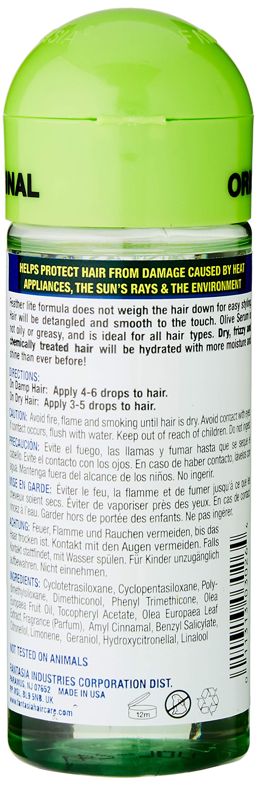 Fantasia Hair Polisher Olive Serum 2 Oz with dropper