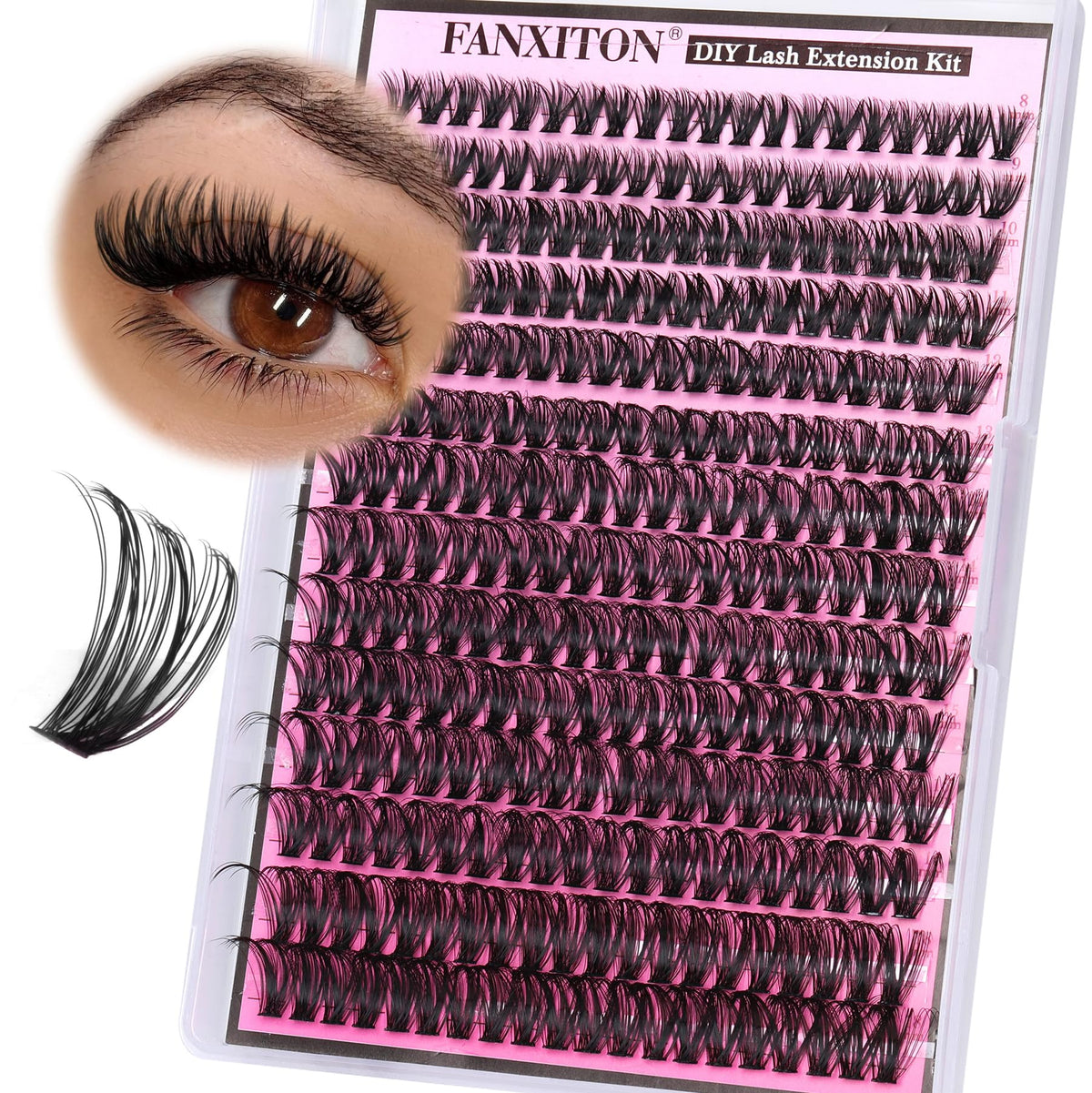 FANXITON Lash Clusters 50D D Curl 8-18mm front view